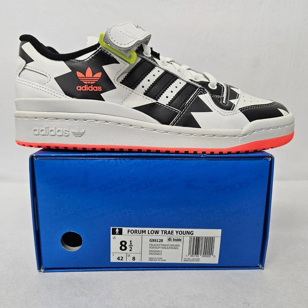 Adidas Mens Forum Low Trae Young Casual Shoe GX6128 White Black Solar Red Sz 8.5
